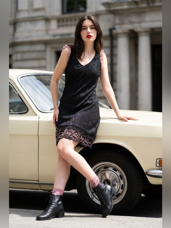 Desigual Dresses & Skirts - Desigual Black Mini Dress with Blush Lace Trim
